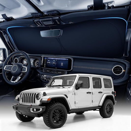 Zanch Custom Windshield Sun Shade for Jeep Wrangler 2018-2026, 7-Layer UV & Heat Block, 3D Laser Scanned, Interior Protection, Keep Car Cooler, Foldable SUV Accessories
