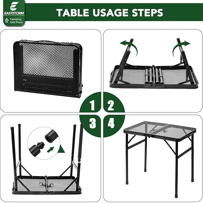 E EASTSTORM Folding Picnic Table for Grill Outdoor Camping Table with Portable Mesh Bag, Compact & Foldable for Easy Storage - Great for Picnic, Garden, Patio, Dining, BBQ, Party, Market 2Ft