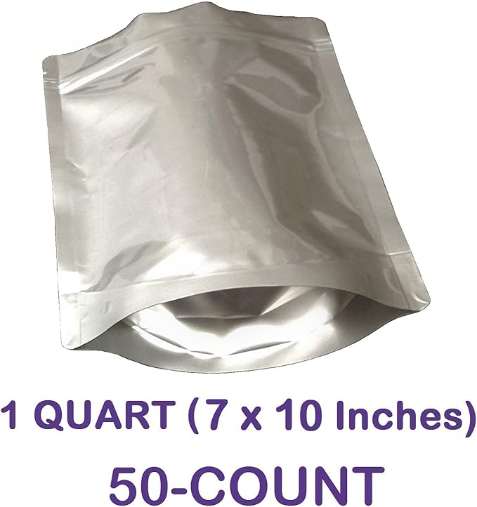 7 Mil Zip Top Mylar Bags Stand Up Pouch Gusseted Pouch in Multiple Sizes (50, 1 QUART 7 x 10 inch)