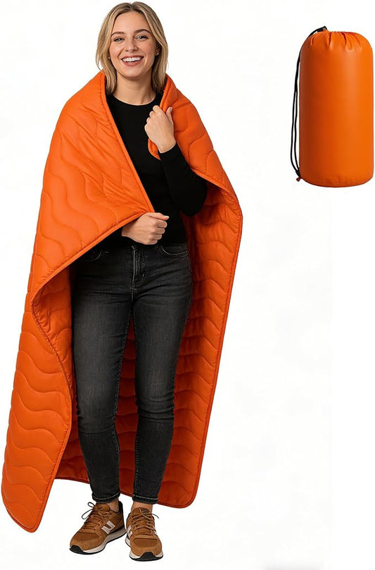 Camping Blanket Ultralight, 3 Season Waterproof & Windproof, Packable Outdoor Blanket for Camping, Hiking, Backpacking, Hammock,Stadium, Picnics（Orange）