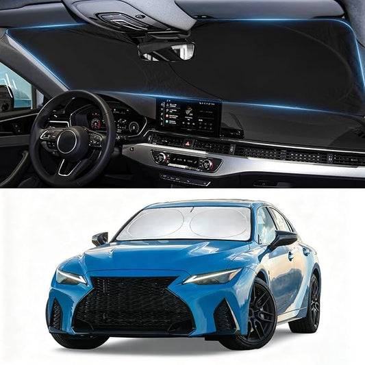 Windshield Sun Shade for Lexus IS300 IS350 IS500 IS250 IS200t 2014-2026, Custom-Fit Lexus is Sun Visor Protector, 99% UV Block Heat Sun Shield, Silver Reflective Front Window Sunshade