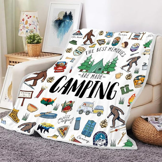 Big Foot Camping Blanket Outdoor Camper Theme Froest Animal Mountain Bear Plush Throw Blanket Soft Fuzzy Flannel Blanket for Bed Couch Sofa Decor Blankets RV Camping Big Foot Blankets Gifts