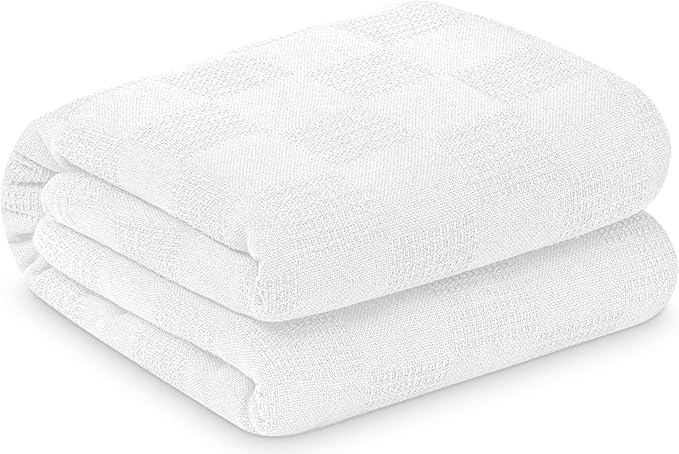 Linteum Textile Supply White - Snag Free Hospital Thermal Blanket 66x90 Inch 100% Cotton, Soft and Cozy, Breathable, All Season Twin Hospital Blanket (12-Pack)