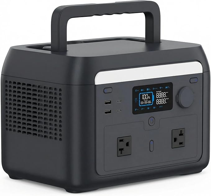 1000W Portable Power Station 614Wh, Bidirectional Inverter, <10ms EPS, 1.5H Fast Charge, LiFePO4, WiFi APP, 400W Max Solar Generator for Home Emergency, Camping, RV, CPAP
