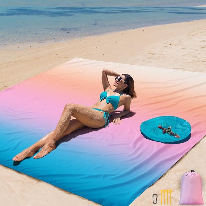 AISPARKY Beach Blanket Waterproof Sandproof Extra Large, Oversized Beach Mat, Quick Drying&Compact&Lightweight, Picnic Blankets Vacation Essentials for Outdoor Beach Camping (79" X 83" (4 Person))