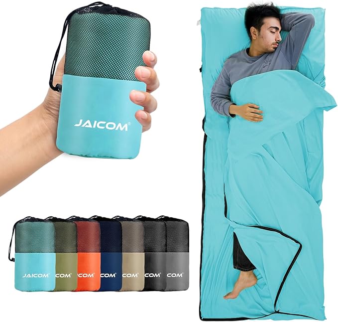 JAICOM Sleeping Bag Liner, Travel Sheets & Adult Sleep Sack, Ultralight and Portable Summer Sleeping Bag - Ideal for Backpacking, Hotels and Hostels, Business Trips, Camping