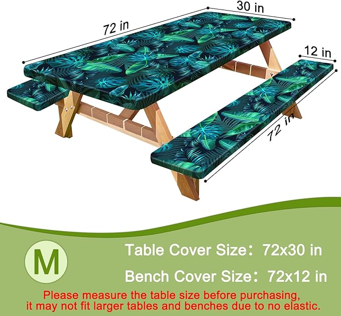 Picnic Table Cover with Bench Covers Portable Table Cloth Built-in Storage Pocket Fitted Tablecloth with Elastic Edges Waterproof Camping Essentials for Indoor Outdoor Rv,72in,Teal