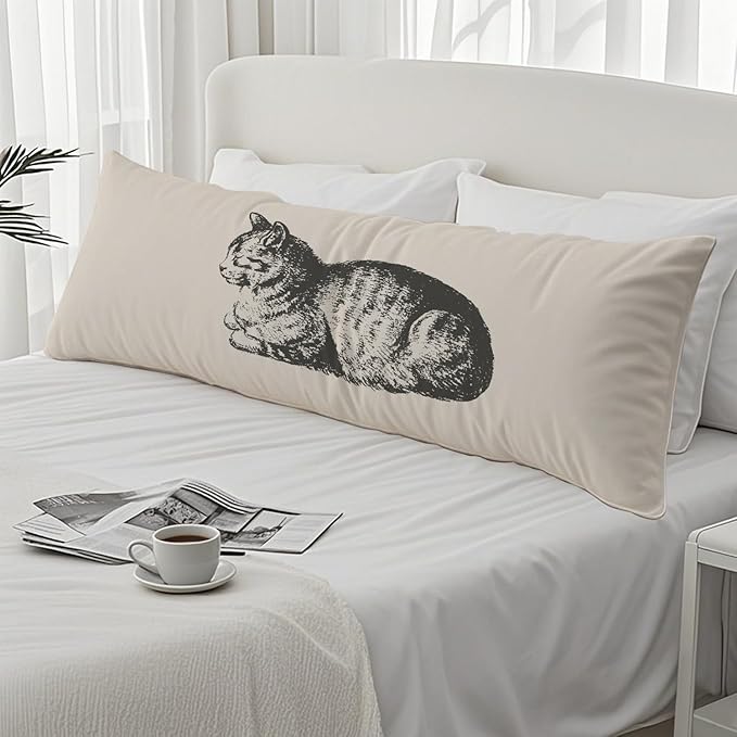 Retro Cat 20x54 Body Pillow Cover, Cat Decor for Home, Gifts for Cats Lovers Women Decorative Long Body Pillow Cases for Bed Couch