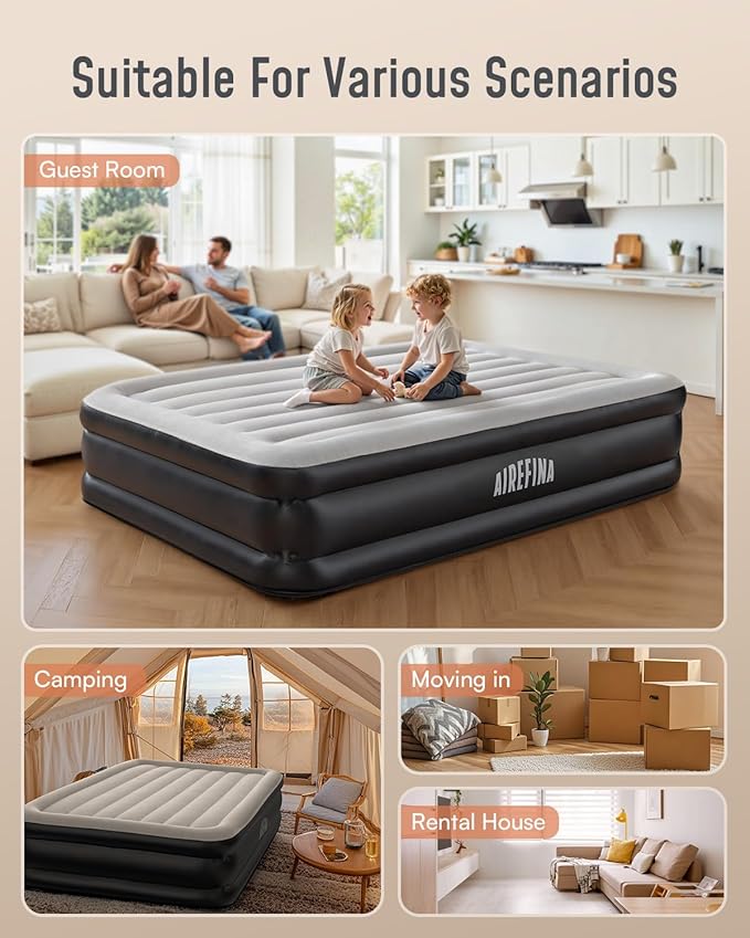 Airefina Air Mattress Full with Built in Pump, Comfort 18" Raised Inflatable Mattress, Upgraded Vertical Beams Blow Up Mattress Air Bed with Carry Bag for Guest Home, Colchones Inflables 700 lbs Max