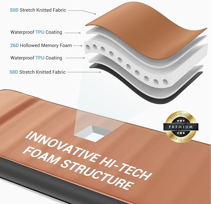 Elegear CumbreX™ Air & Foam Self Inflating Sleeping Pad, Built-in Electric Pump 4" Ultra-Thick Memory Foam Camping Mattress with Pillow Camping Pad 4-Season R-Value 9.5 Camp Mat (Khaki,Single)