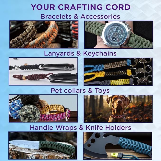 TECEUM 5/32" Paracord Rope 1000 – 1000ft / 200ft / 100ft / 50ft – Tactical Parachute Cord 4mm – 45+ Colors – Nylon String for Survival & Camping Gear – Stripe Cord for Survival – Utility Rope