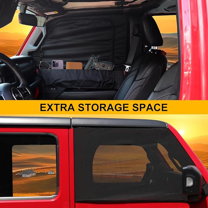 BESTAOO Front Car Window Shades, 2 PCS Sun Shade for Jeep Side Windows, Side Window Screen Curtains Cover for Camping Compatible with 2007-2025 Jeep Wrangler JK JL & Gladiator JT