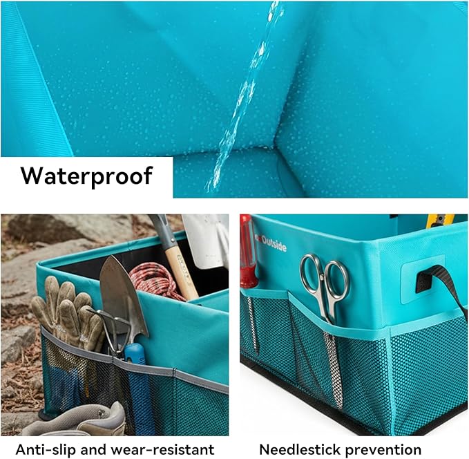 HiMagics Collapsible Waterproof Car Trunk Organizer, Soft PVC Storage Bin with Rugged PVC-Coated Fabric for SUV & Truck (Aqua Blue, PLUS)
