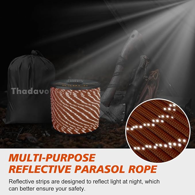 Paracord Reflective Rope 850Ib, 50/100/200/500/1000ft 4MM 11 Strand Strong Parachute Spool Cord, para Cord Lanyard for Clothsline, Hammock, Camping, Hiking and Survival, Orange 200FT