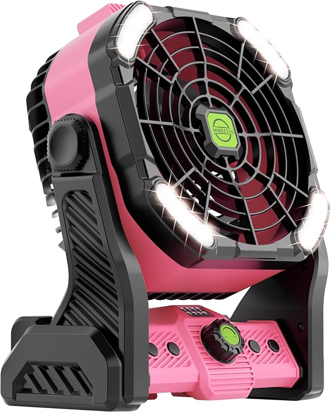 20000mAh Rechargeable Fan Battery Powered Operated,Portable Rechargeable Pink Camping Fan with LED Lantern,270°Rotation,USB Table Fan Pink Camping Accessories Battery Fans Portable