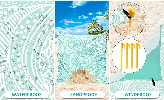HIHOHO Beach Blanket Waterproof Sandproof Extra Large Beach Mat 79" X 83"/120"x108"for 1-8 Adults Quick Drying Durable Outdoor Picnic Mat for Beach Travel Camping Hiking