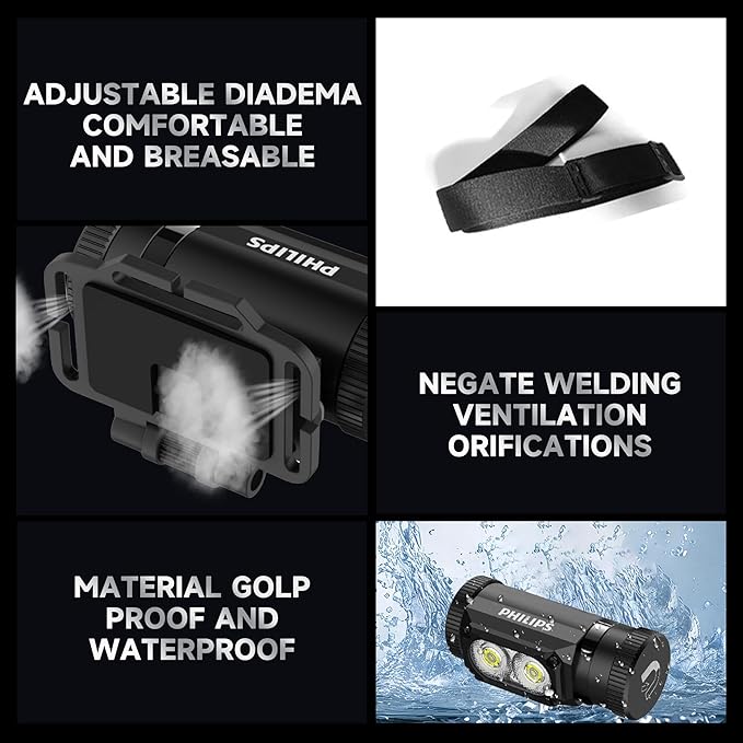 Philips SFL3255 LED Headlamp Rechargeable,1500 Lumens Super Bright Aluminium Magnetic Attraction Head Light Flashlight,Adults-Camping Accessories Gear,5 Modes for Outdoor Setting,USB Cable Included