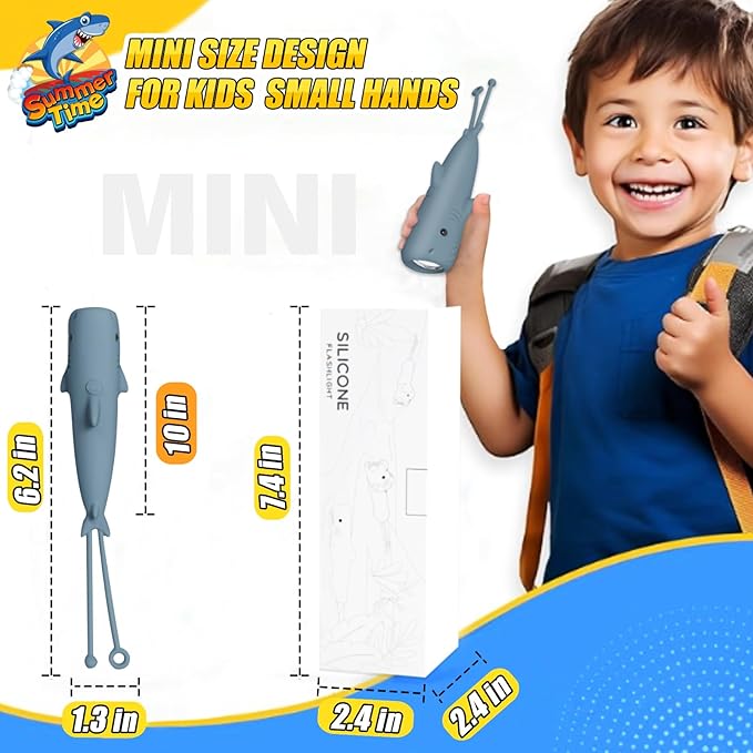 Kids Flashlight Rechargeable, Toddler Flashlight for Boys & Girls, Shark Boys Toys for Ages 3-12, Keychain Flashlights for Kids for Camping & Outdoor Adventures, Birthday Gift,1 Pack-Shark