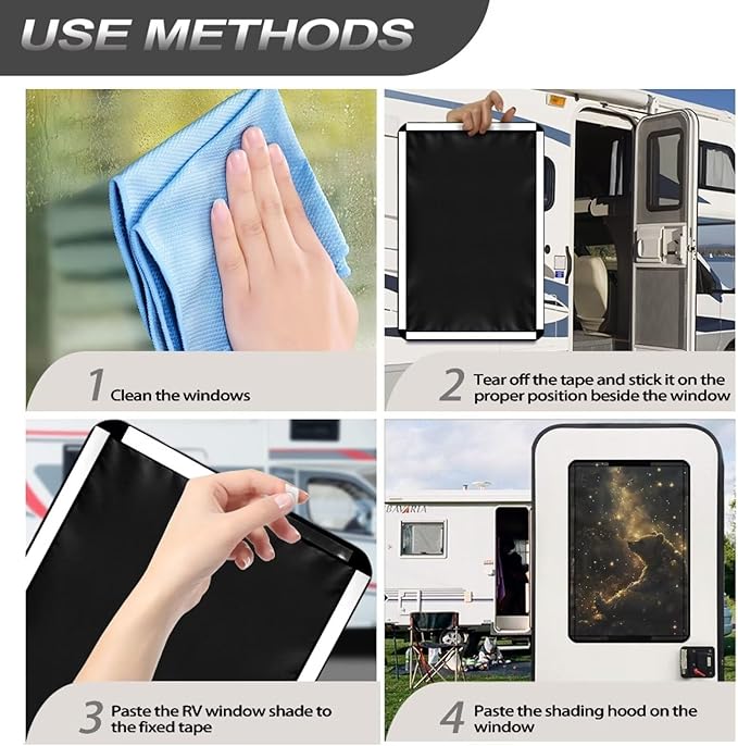 Bear Rv Door Window Shade Cover, Foldable RV Blackout Window Covers, UV Rays Protection Camper Trailer Door Window Cover