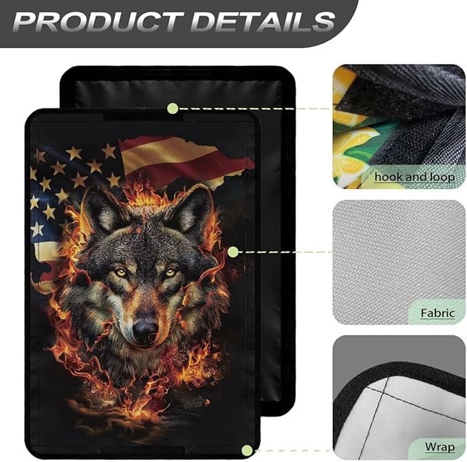 Flag Wolf Print Window Shade Cover for RV Door, Foldable Camper Door Window Shade Sun Blackout Window Shield Cover with Sticky Design & Hook and Loop for Trailers