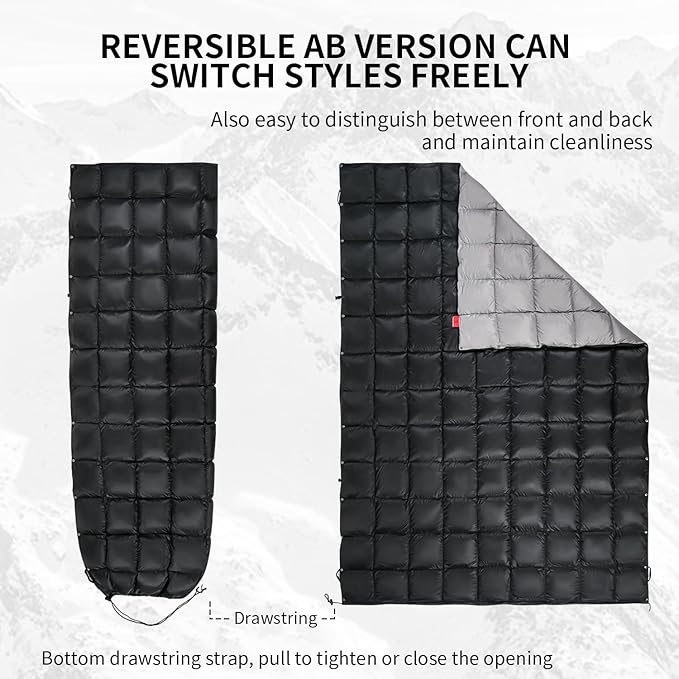 Down Camping Blanket - Lightweight, Packable, Warm & Puffy Outdoor Travel Quilt for Sleep, Hiking, Backpacking, Stadium, Festivals, Water-Resistant Sleeping Bag 55"x79"