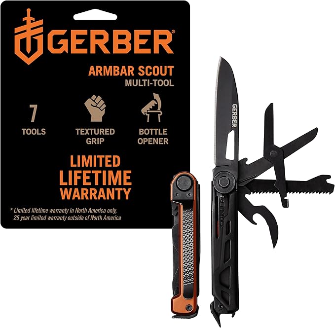 Gerber Gear Armbar Scout 7-in-1 Multi-tool - 2.5" Plain Edge Blade, Hammer, Scissor, Saw - EDC Gear and Equipment - Burnt Orange