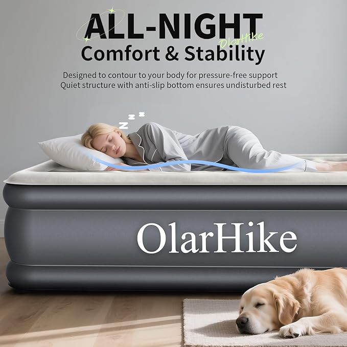 OlarHike Full Air Mattress with Built-in Pump, 18" Raised Inflatable Air Bed for Guests, Home Use & Camping, Supports Up to 600 lbs