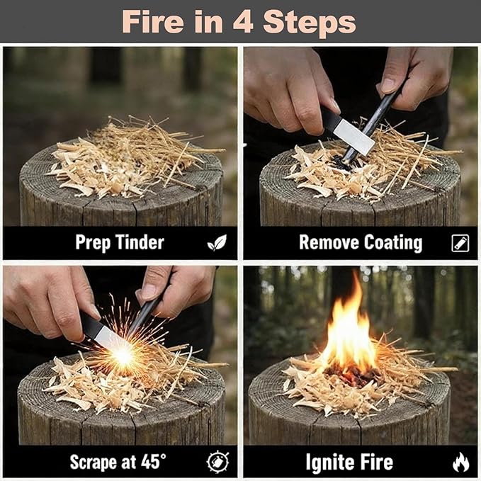 4" Portable Pocket Waterproof Ferrocerium Ferro Rod Fire Starter Survival Tool, Flint and Steel Magnesium Camping Emergency Fire Starters Kit with Striker, Outdoor Campfires Stick Firestarter