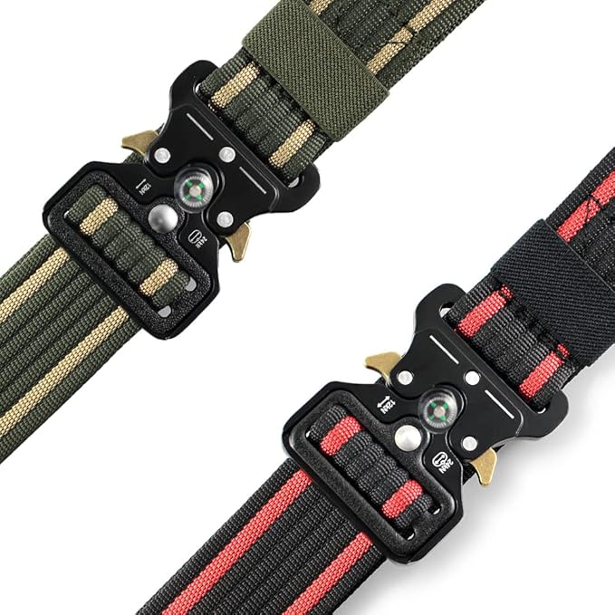 Tactical Belt Men 4 Pack, Compass Military Nylon Web Belt, Heavy Duty Belt Quick Release Metal Buckle Riggers Belt