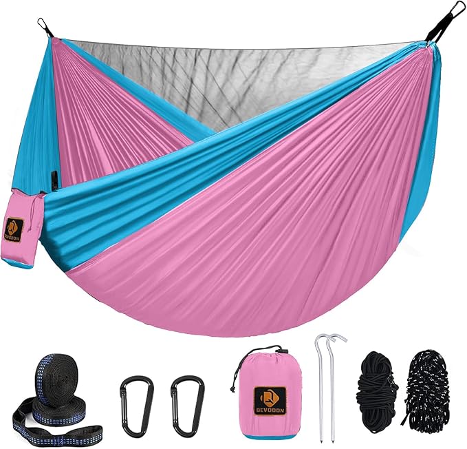 Kids Hammock, Camping Hammock with Mosquito Net, Lightweight Nylon Portable Hammock with 10ft Tree Straps,Hammocks for Travel Hiking Backpacking Beach Patio