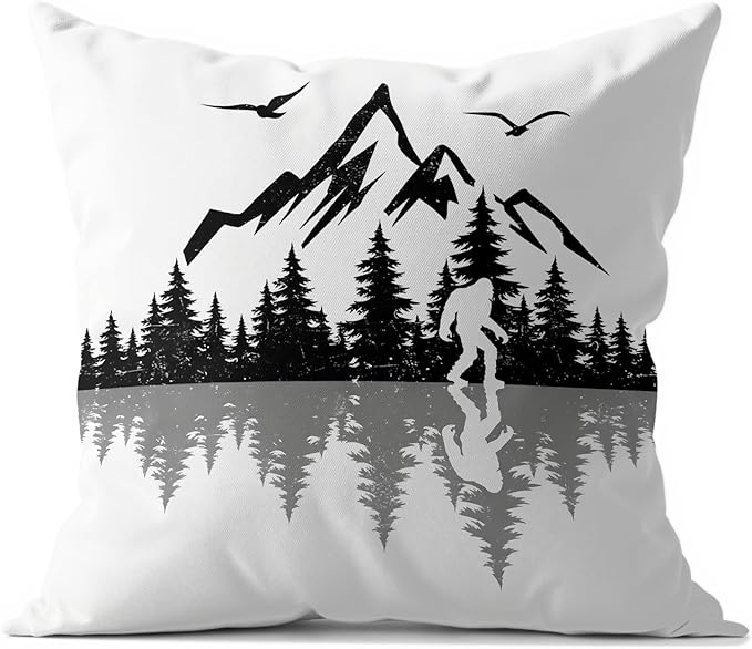 Funny Bigfoot Sasquatch Forest Throw Pillow Covers 18x18,Camper Decor Pillowcase,Big Foot Sasquatch Gifts,Camping Camper Bigfoot Gifts for Women（95）