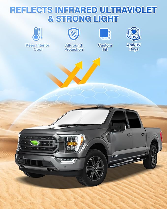 Canvcle Window Shades for Ford F150 4Door 2021-2025 2026 F-150 Accessories Windshield Sun Shade Side Rear Window Covers Sunshade Sun Visor Privacy Protection for Camping Keep Vehicle Cool Black 5PCS