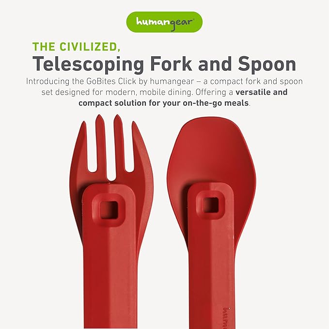 humangear GoBites Click | Travel & Camping Utensils | Portable & Convertible Dining Ware | Collapsable Fork and Spoon