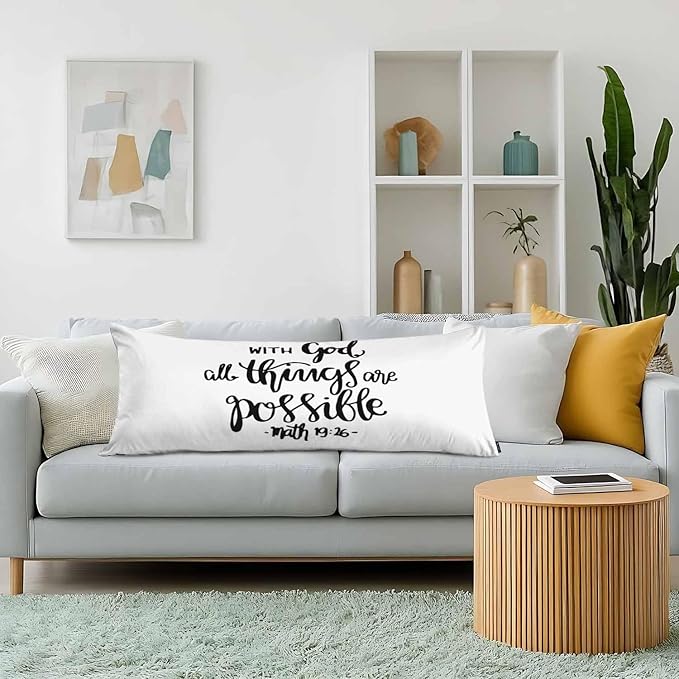 Bible Quote Outdoor Pillows Body Pillow Cover Christian with God All Things are Possible Lumbar Body Pillow Case Body Cushion Covers Body Pillowcases for Bedroom,Couch,Sofa 20"X54"