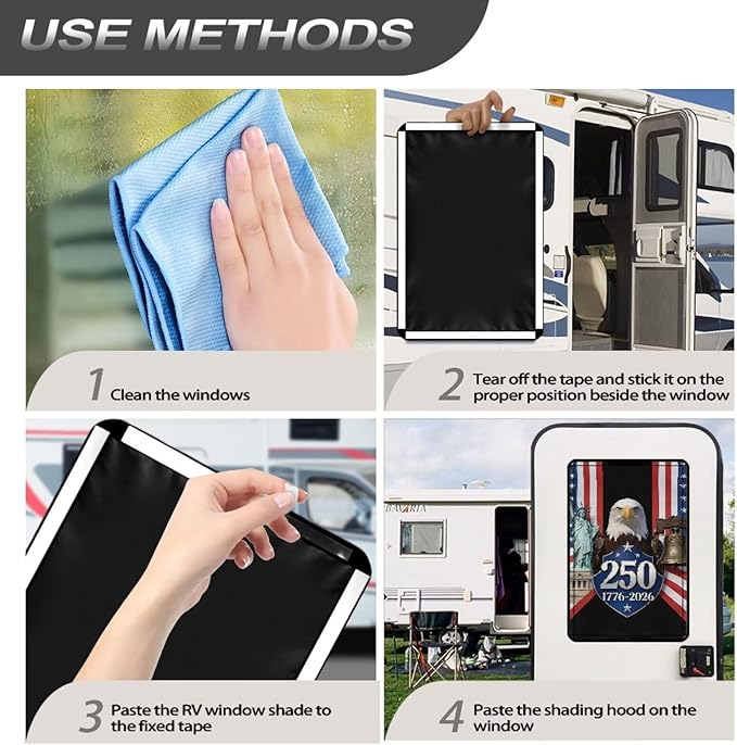 Patriotic RV Door Window Shade, Eagle Liberty RV Blackout Window Cover, UV Rays Protection Camper Trailer Door Window Cover