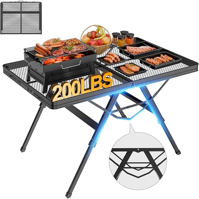 WildFinder 3 FT Folding Grill Table, Portable Camping Table for Outside, 3 Adjustable Height Folding Table with Desktop, Lightweight Outdoor, Camping, Picnic, BBQ