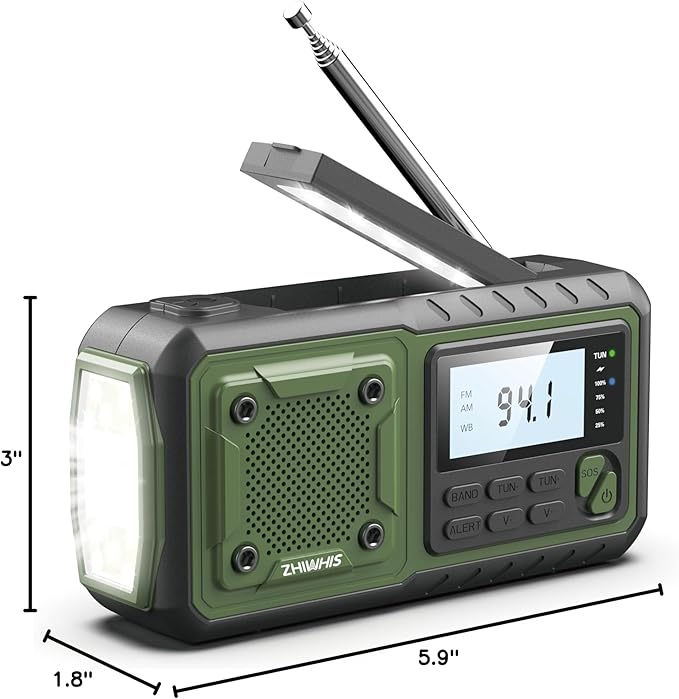ZHIWHIS Emergency Radio, NOAA Weather/AM/FM Portable Hand Crank Solar Radios with SOS Alarm, Battery Powered and Built-in 5000mAh Li-Battery, Flashlight/Reading Lamp/Alerts for Emergencies ZWS-376