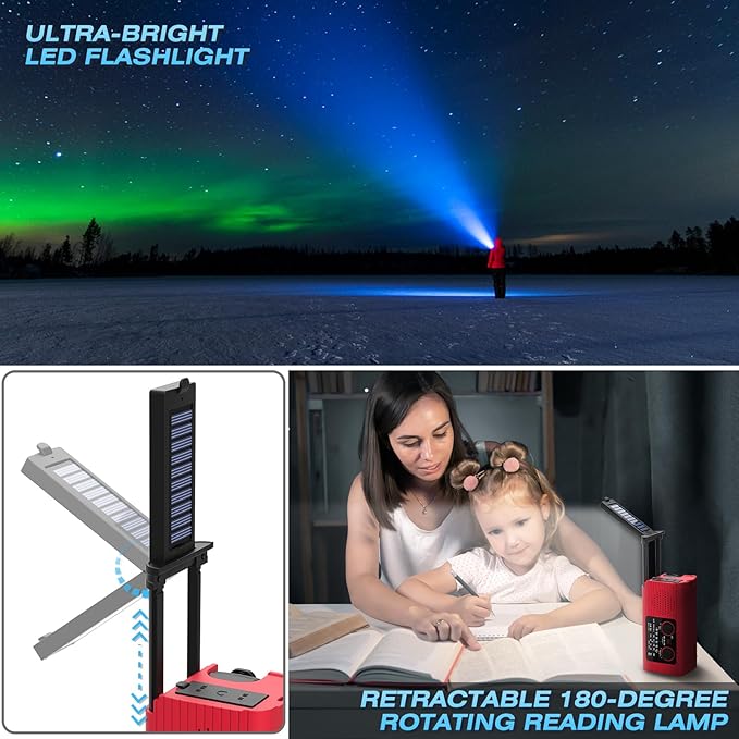 NITIGO Emergency Weather Radio NOAA AM FM WB with 4000mAh Rechargeable Radio, USB Solar Hand Crank Charging, Flashlight, SOS Alarm, Reading Lamp Portable for Outdoor Indoor Emergencies, 2 Pack