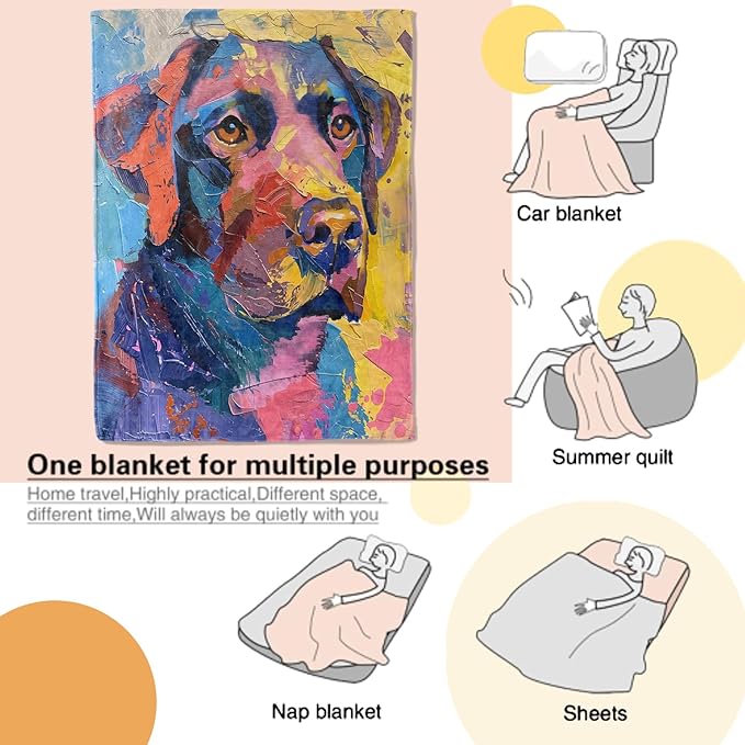 Labrador Retriever Blanket Colorful Abstract Artistic Dog Throw Blankets Lightweight Flannel Puppy Throws for Camping Couch Chair Office Bed Home Decor Gifts for Pet Lover,60x50inch