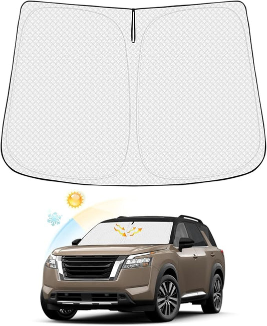 Canvcle Windshield Sun Shade for 2022-2025 2026 Nissan Pathfinder Accessories Thicken 6-Layer Front Window Sunshade Cover Sun Visor Protector Foldable Block UV Rays Keep Vehicle Cool