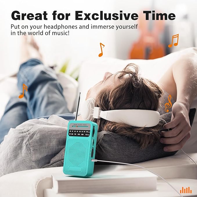 Portable Radio AM FM with Best Reception, Goodes Transistor Radio with Loud Speaker, 2AA Battery Operated, Headphone Jack for Indoor, Outdoor and Emergency Use-Green