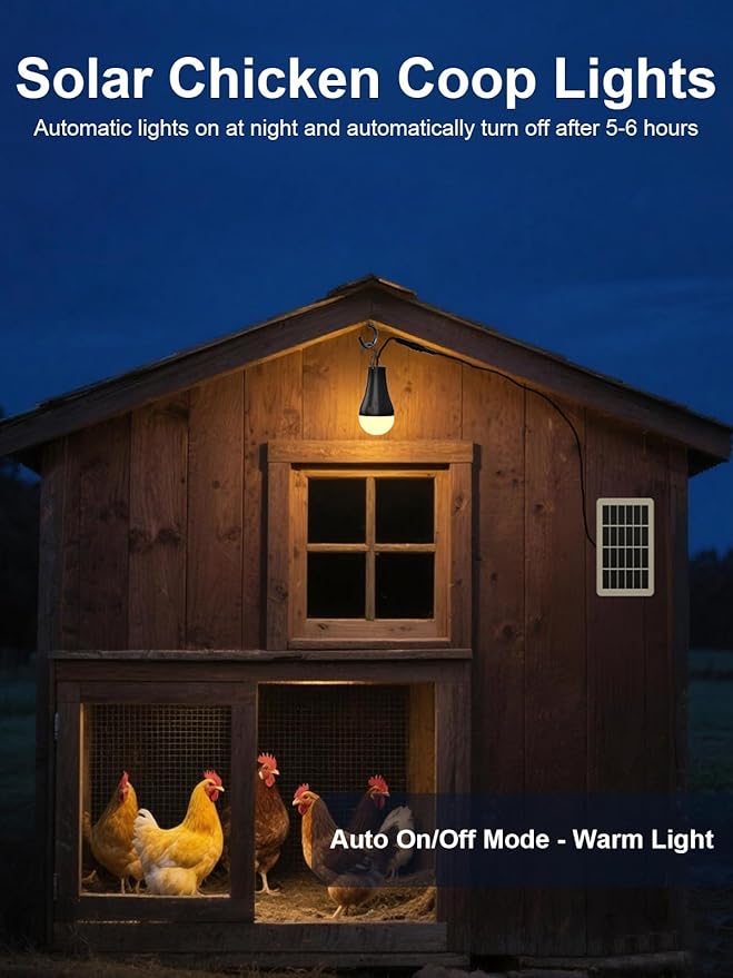 Dusk to Dawn Solar Light Bulbs Waterproof, Rechargeable Chicken Coop Light with Timer, 3 Color Temperatures, 4 Light Modes, Solar Emergency Lights for Indoor, Outdoor, Hurricane, Storm