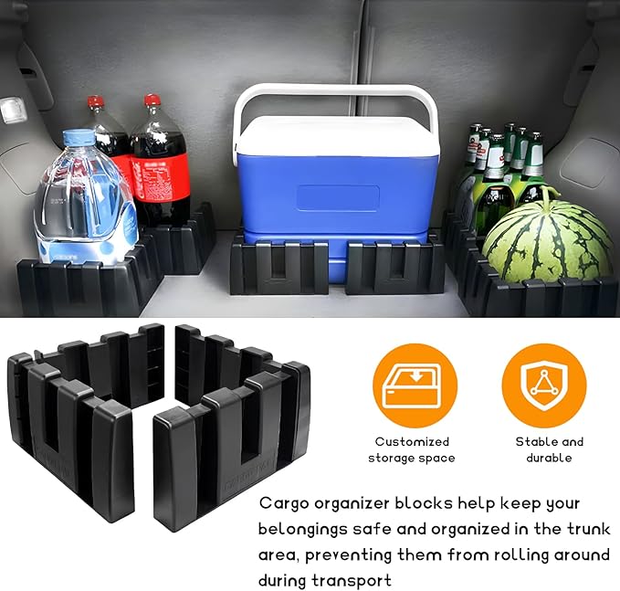 DXNQ 8PCS Multipurpose Cargo Organizer Blocks, Plastic Cargo Storage Organizer Blocks for Wool Carpet Trunk, Grocery Trunk Divider Cargo Containment System for Car SUV Van Trunk