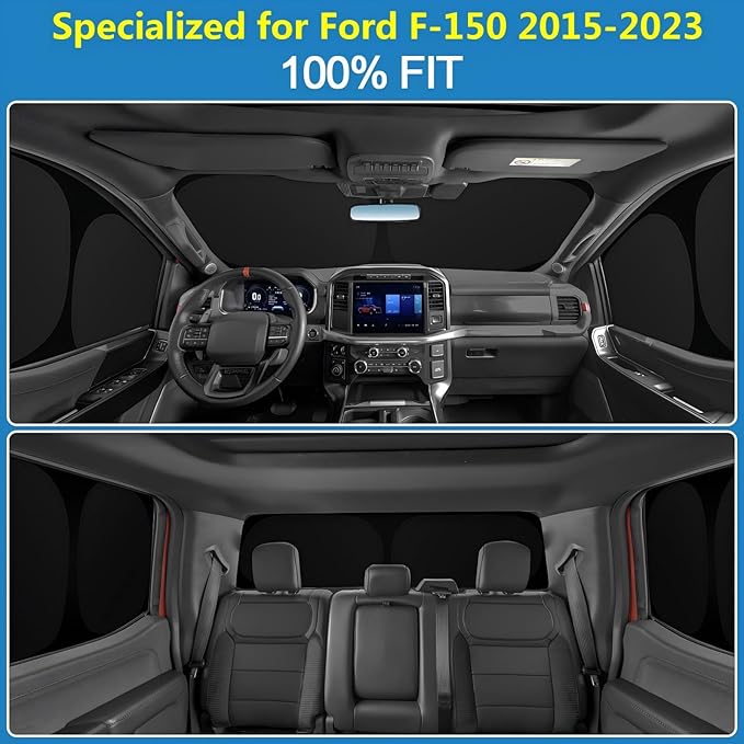 XCBYT 2015-2023 Ford F150 Window Shades Full Car Window Covers with 6 Layers Thickened 100% Sun UV Blackout Car Privacy Curtains for Breastfeeding Napping Dressing Camping 6 Pack F150 Accessories