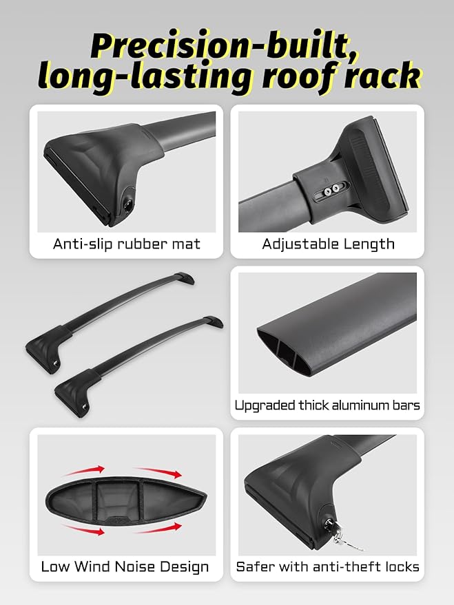 Lockable Roof Rack Cross Bars fit for Expedition/Max 2018-2026 & Navigator 2018-2024 (Side Roof Rails), Black Aluminum Roof Rails Rooftop Cargo Crossbars