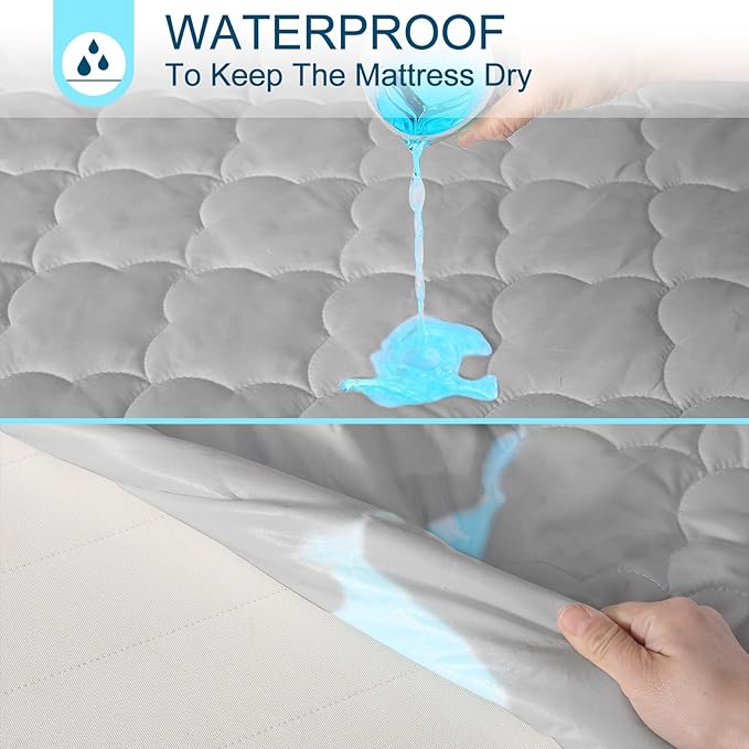 Full Air Bed Mattress Pad with 15-24 Inch Deep Pockets - Waterproof Protector for Warm Sleep & Cold Air Insulation,Perfect for Camping, Guest Bed, Pets & Overnight Visitors-Gray