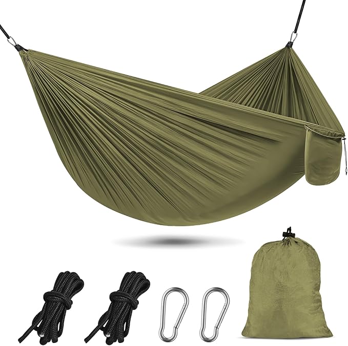 OBTANIM Camping Hammock 500lbs Portable Lightweight Single or Double Hammock with Tree Straps and Carry Bag for Camping Backpacking Hiking Travel Beach Outdoor Indoor (Army Green)
