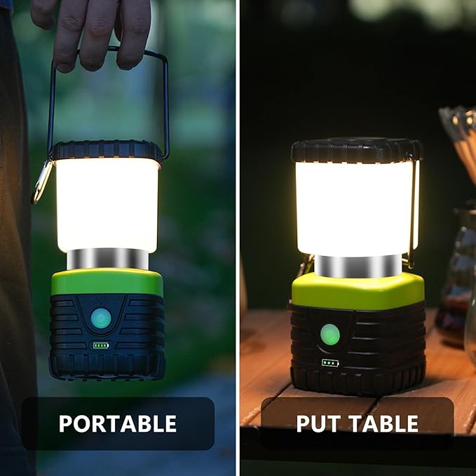 Jarxin 2PCS 3200K Warm Light LED Camping Lantern Rechargeable 1000LM, 4500mAh Power Bank, Flashlight for Hurricane Emergency, Hiking, IP44 Waterproof Lantern(Green)