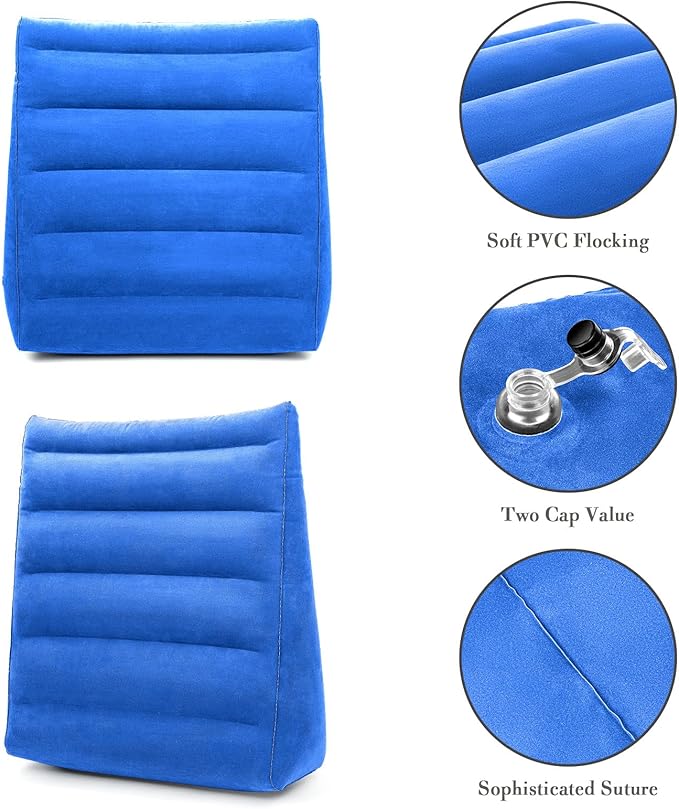 USHMA Inflatable Wedge Pillow, Portable Travel Wedge Pillow, Fast Inflation & Deflation Inflatable Wedge Pillows for Travel, Blow Up Sleeping Back Knee Bed (Blue)