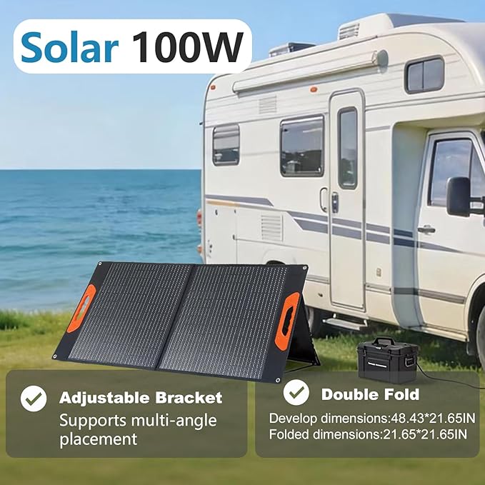 100W Portable Solar Panel, Monocrystalline ETFE Solar Charger with 23.5% High Conversion Efficiency, Foldable Solar Panel with MC4 Output for Portable Power Station, Camping, RV, Outdoor Emergency
